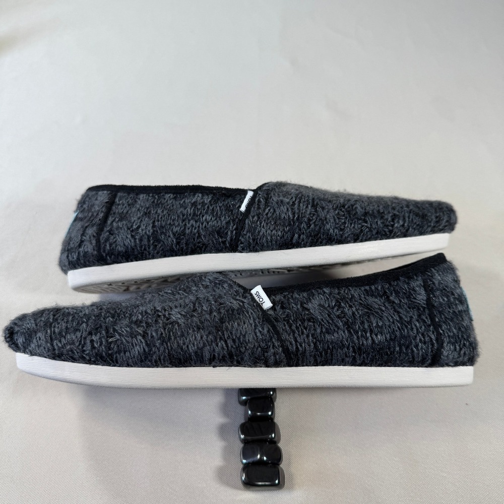 Toms Alpargata Cable Knit Black Women's 7 Faux Fur Slip On Shoes Cozy Lounge - Picture 4 of 10
